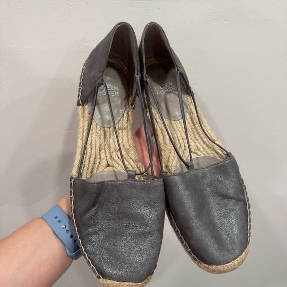 Eileen Fisher Lee Metallic Leather Espadrille Sandal Flat Size 9 - Picture 3 of 10